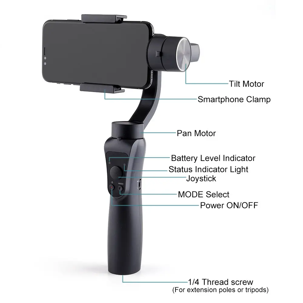 Cubonic SteadyFlow S5 3-Axis Smartphone Gimbal Stabilizer with Face & Object Tracking, Joystick Control, Bluetooth Connectivity for Vlogging, Travel & Video Recording