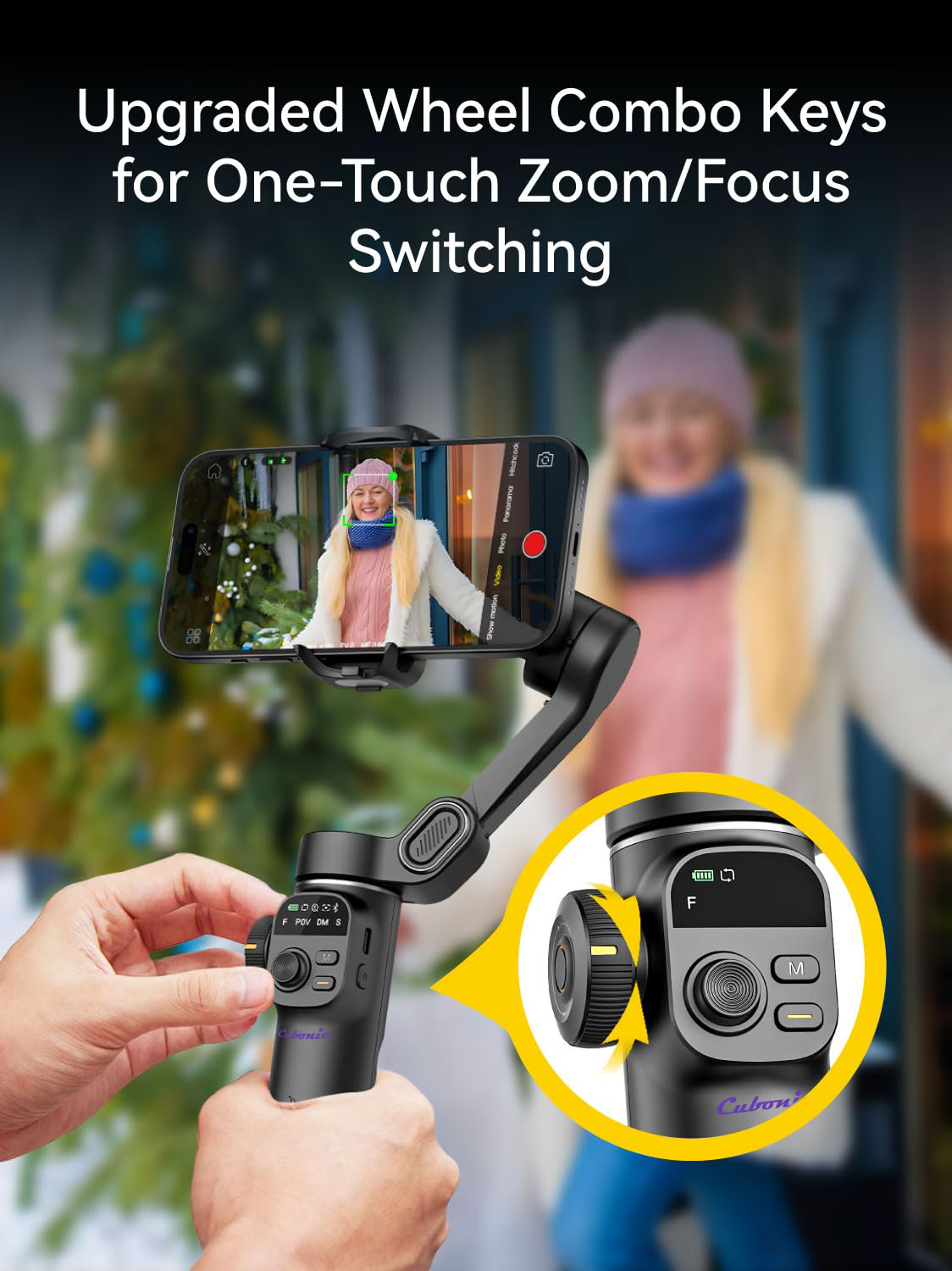Cubonic Aochuan 3-Axis Smart X2 Gimbal Stabilizer w/Built-in 7.8in Extension Rod, AI Tracking, BT, 8-10 Hour Battery,Compatible w/iPhone and Android App/Gesture Control, OLED Screen Intelligent Gimbal