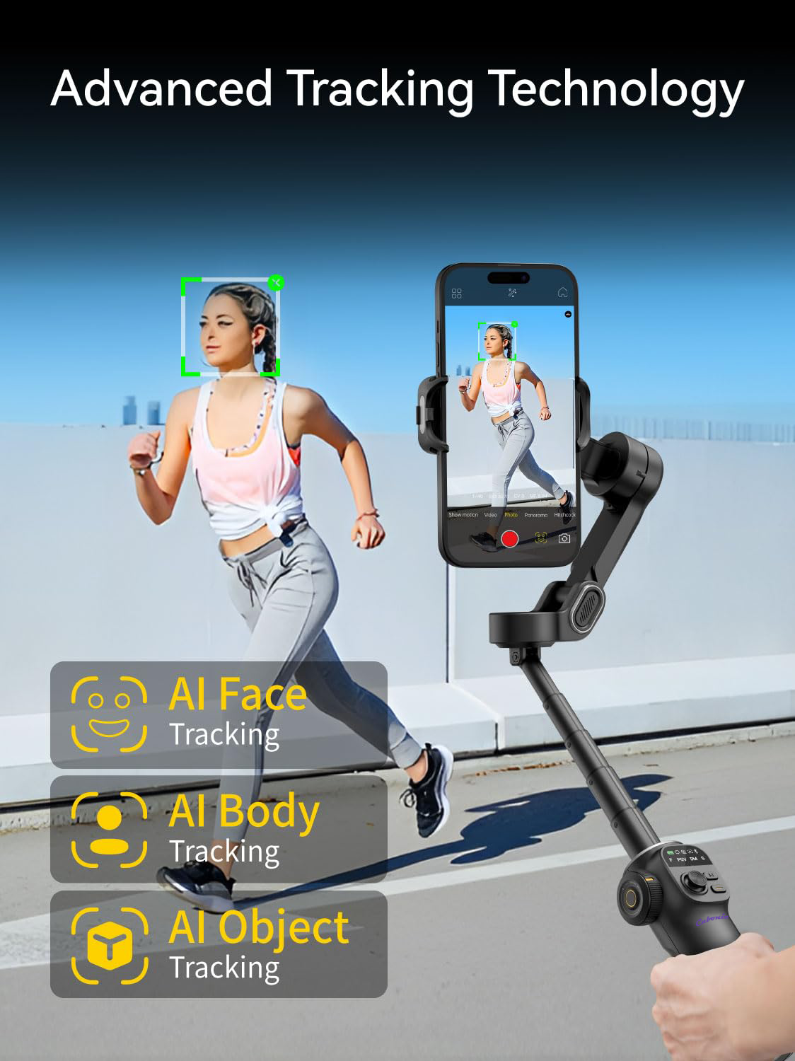 Cubonic Aochuan 3-Axis Smart X2 Gimbal Stabilizer w/Built-in 7.8in Extension Rod, AI Tracking, BT, 8-10 Hour Battery,Compatible w/iPhone and Android App/Gesture Control, OLED Screen Intelligent Gimbal