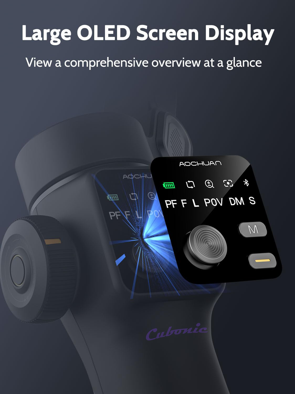 Cubonic Aochuan 3-Axis Smart X2 Gimbal Stabilizer w/Built-in 7.8in Extension Rod, AI Tracking, BT, 8-10 Hour Battery,Compatible w/iPhone and Android App/Gesture Control, OLED Screen Intelligent Gimbal