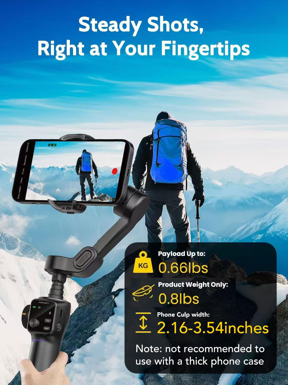 Cubonic Aochuan 3-Axis Smart X2 Gimbal Stabilizer w/Built-in 7.8in Extension Rod, AI Tracking, BT, 8-10 Hour Battery,Compatible w/iPhone and Android App/Gesture Control, OLED Screen Intelligent Gimbal