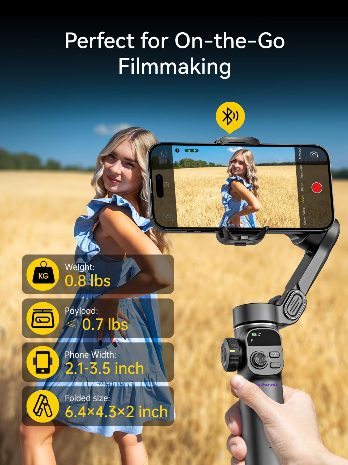 Cubonic Aochuan 3-Axis Smart X2 Gimbal Stabilizer w/Built-in 7.8in Extension Rod, AI Tracking, BT, 8-10 Hour Battery,Compatible w/iPhone and Android App/Gesture Control, OLED Screen Intelligent Gimbal