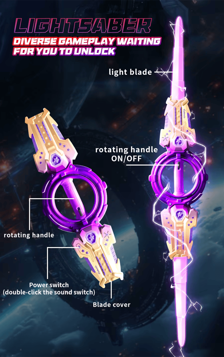 Cubonic Blazion Light Up Sword,Flashing Dueling Sabers with FX Sound,Fire Spin Sword Double-Edged,7 Light Color War Warriors Cosplay Toy