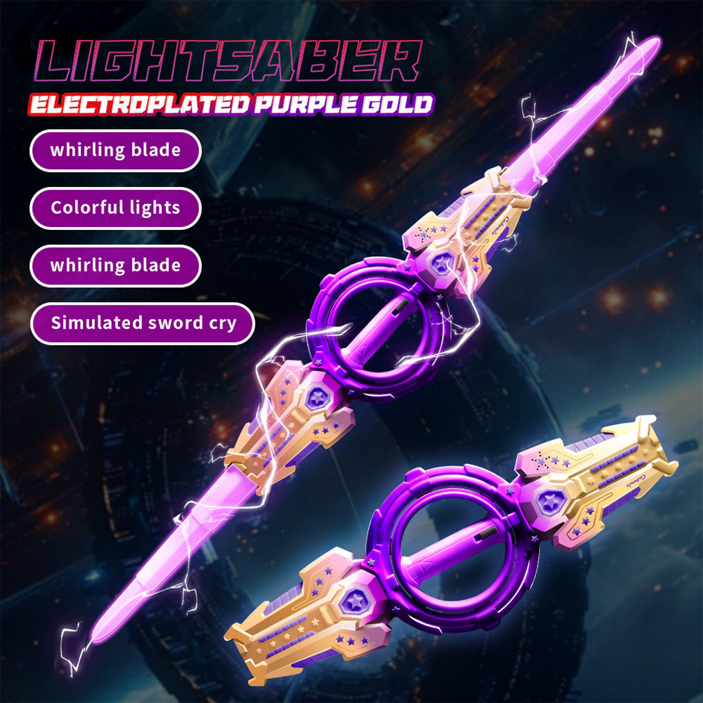 Cubonic Blazion Light Up Sword,Flashing Dueling Sabers with FX Sound,Fire Spin Sword Double-Edged,7 Light Color War Warriors Cosplay Toy