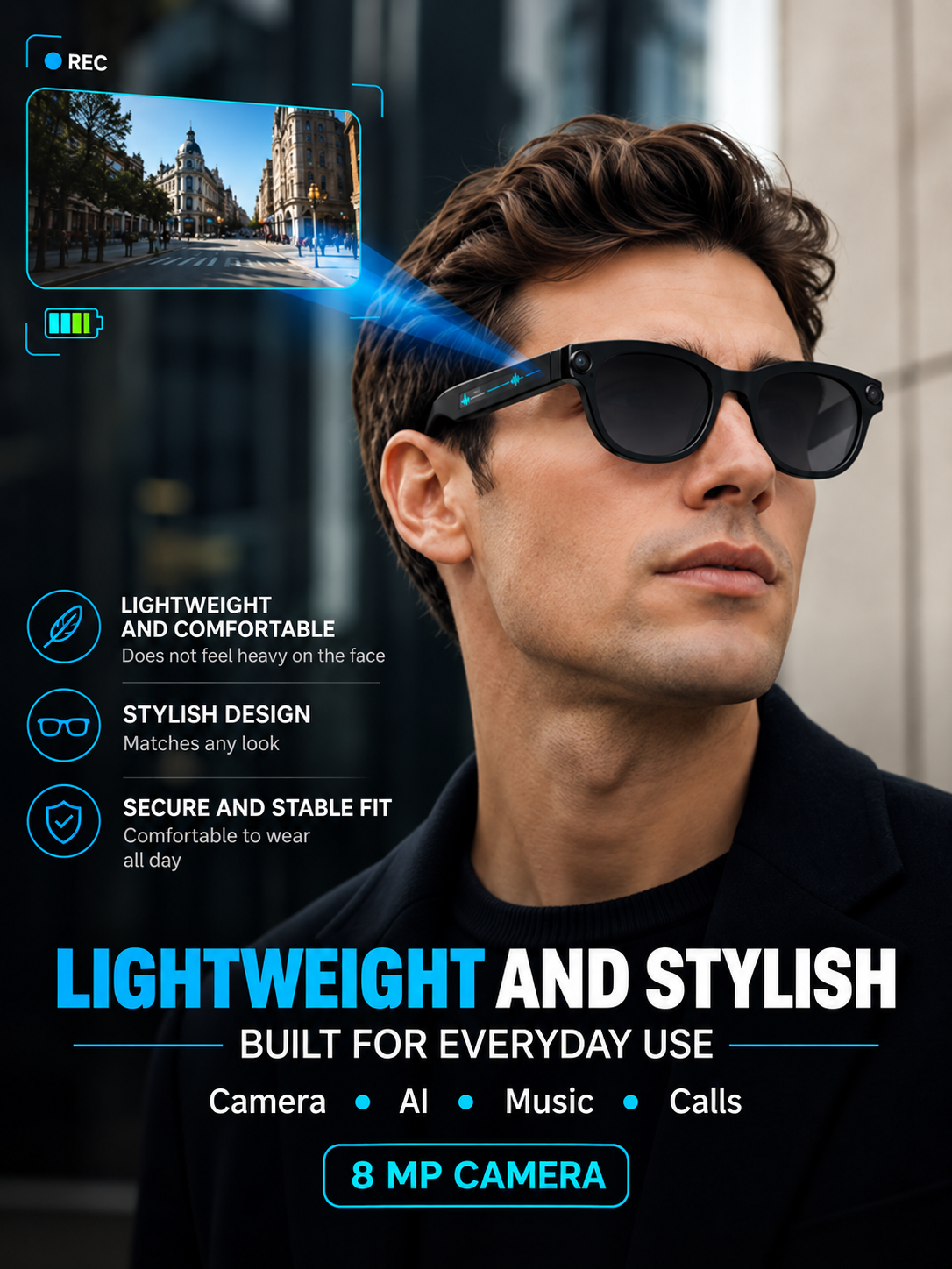 Cubonic Aiveat G5 Smart AI Glasses with 8MP Camera, 1080p Full HD Video Recording, AI Voice Assistant, Real-Time Translation