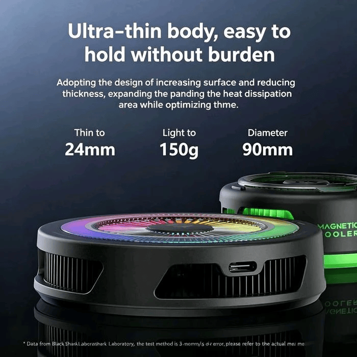 Cubonic Black Shark Funcooler 6 Max Magnetic Tablet Cooler | 40W Semiconductor Cooling | App-Controlled RGB Cooling Fan for iPad, Android Tablets & Gaming Devices