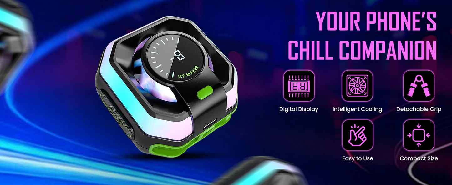 Cubonic Frostrix Ice Making Mobile Cooler  Instant Frost Semiconductor Gaming Phone Cooler with AI Smart Mode, Digital Temperature Display, RGB Lighting, Magnetic & Clip Mount, Type-C Powered