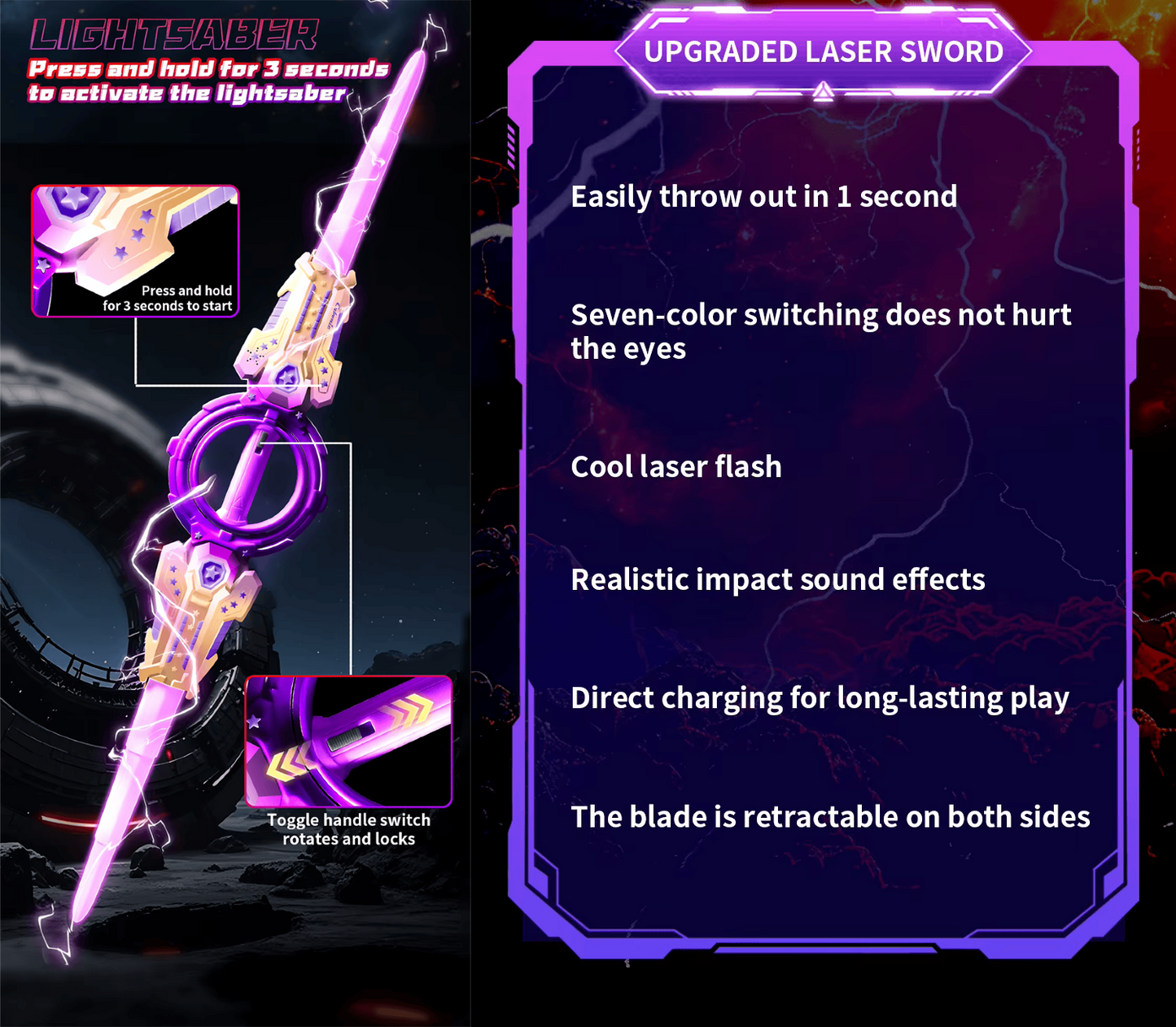 Cubonic Blazion Light Up Sword,Flashing Dueling Sabers with FX Sound,Fire Spin Sword Double-Edged,7 Light Color War Warriors Cosplay Toy